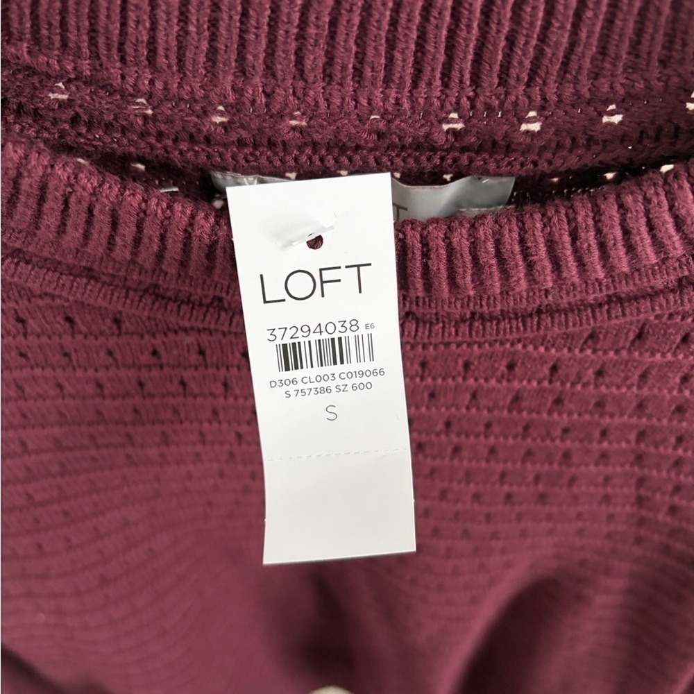 Loft • Burgundy Pointelle Ottoman Sweater S NWT - Picture 5 of 6